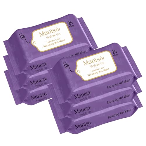 Manisa Beaute Co. Lavender Luxe Refreshing Wet Wipes | Alcohol-Free, Paraben-Free, Vegan & Cruelty-Free | Soothing & Hydrating Facial Wipes | 150 Wipes (Pack of 6)