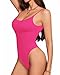 MANGOPOP Women's Cami Thong Bodysuit Double Lined Square Neck Adjustable Spaghetti Strap Tank Tops Hot Pink XS