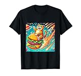 Hilarious Space Cat Riding a Cheeseburger Meteor Men Women Girls Kids T-Shirt