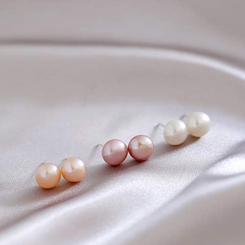 Simple pearl earrings stud,s925 silver freshwater cultured finest lustre white button pearl