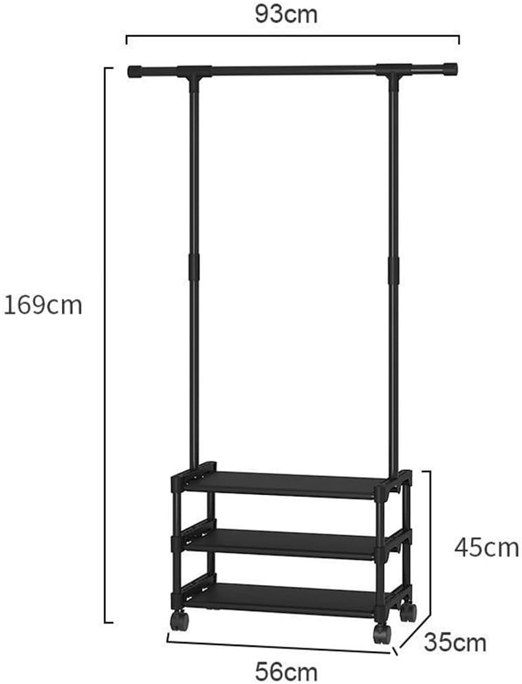 Coat Rack with Wheels, 4 in 1 Hall Tree with Storage Shelf, Entryway 2-Tier Shoe Rack with Hanging Rod, Accent Furniture with Metal Frame for Hallway, Easy Assembly, 56x35x169cm