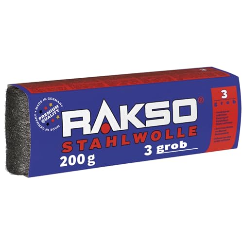 RAKSO Stahlwolle grob 3-200g 1 Banderole verstärkt natürliche Maserung v. Holz säubert Glas aufrauen von altem Lack Farbe
