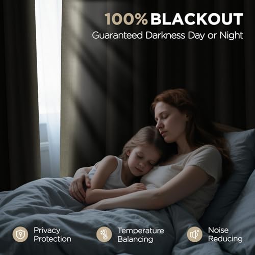 Image of Joydeco 100% Blackout Curtains 96 Inches Long 2 Panels Set, Linen 95 Inch Blackout Curtains 2 Panels, Room Darkening Textured Curtains for Bedroom Living Room Window (42x95 inch,Linen)