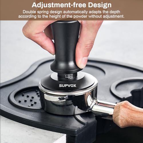 Image of Supvox 51mm Coffee Tamper Premium Coffee Accessories with Calibrated Spring Loaded, Flat Stainless Steel Base Tamper for Espresso Machine(Black)