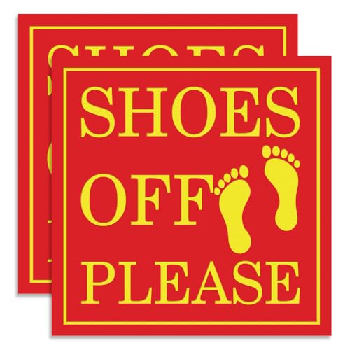 All Quality Square Shoes Off Please Wall or Door Sign |Red/Yellow (Large) 2 Pack