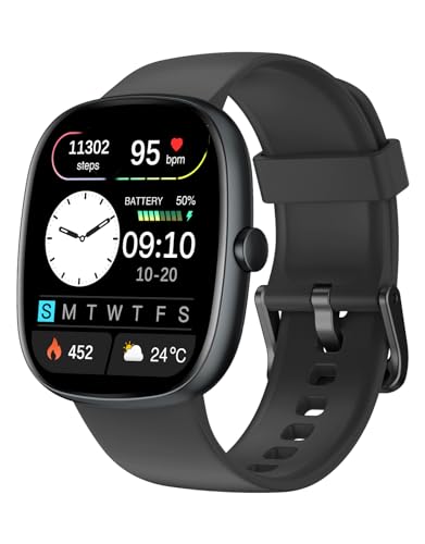 HUAKUA Reloj Inteligente Hombre Mujer, Smartwatch Llamada Bluetooth,Pulsómetro,Monitor de Sueño,Whatsapp Notificación, 113+ Deportivos Modos,Impermeable IP68 Pulsera de Actividad (Negro)