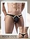 ohmydear String Tanga Männer Netz und Kunstleder Erotische Strings für Herren Sexy Unterwäsche für Mann mit Bulge Pouch Atmungsaktiv Low Rise Unterhosen Gold Flockgitter Höschen Gay Dessous Thongs