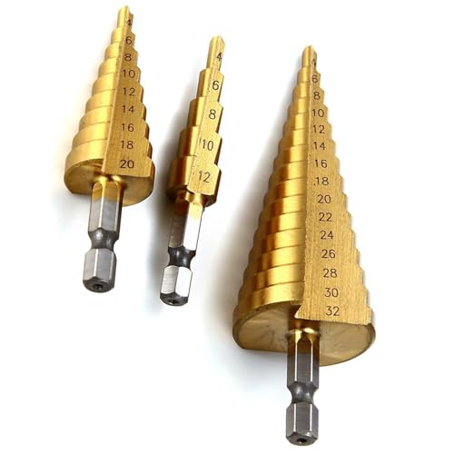 3 Pcs Large HSS Steel Step Cone Drill Titanium Bits Set l Multi-Size Drill Bits for Metal Wood Plastic | Versatile