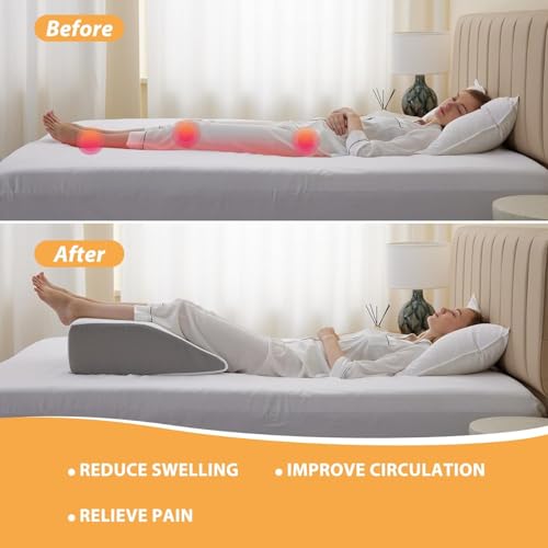 Image of Proliva Leg Elevator Pillow for LegSupport-Wedge Pillows Memory Foam HR-Leg Pain Relief Pillow for Sleeping-LegWedge Cushion for Varicose Veins & Post Recovery Regular Size (White-Grey)