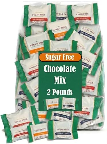Sugar Free Assorted Chocolate Candy, 2 Lbs Bulk, Individually Wrapped Assortment Mix, Includes Milk and Dark miniature Chocolates, Bulk Sugar Free Candy, Keto and Diabetic Friendly