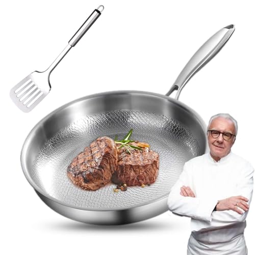 WANWEN Sartén de titanio plateful con tapa, sartén de titanio puro para cocinar, batería de cocina Plateful de 30 cm, sartenes profesionales antiadherentes de martillado (no lid,30cm)