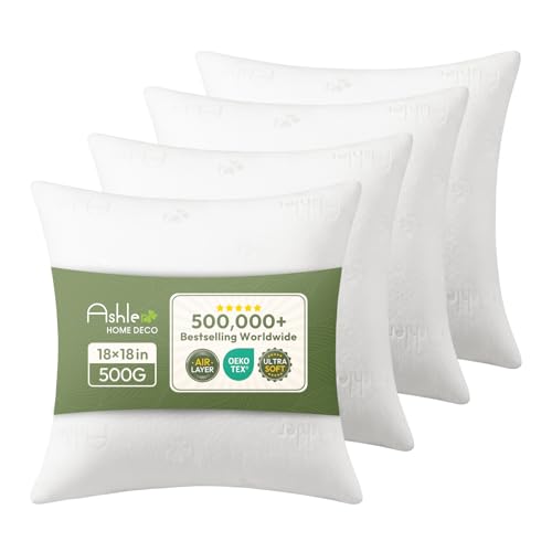 Ashler Throw Pillows Insert- 18x18 Pillow Inserts with Air Layer Premium Bed and Couch Pillows - Indoor Decorative Throw Pillow Square Cushion Sham Stuffer Pack of 4 White