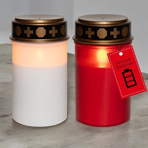 Novaliv Luz LED para tumbas con batería, luz blanca y roja, quemador permanente con batería, efecto parpadeante, vela de cementerio, vela conmemorativa, vela de luto, luz eterna