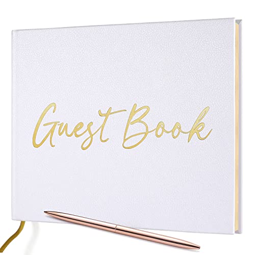 Jubtic Wedding Guest Book With Gold Foil — Registry Sign-In Book For Reception, Party Of Anniversary,Birthday,Baby Shower — Memorial Guestbook With Gilded Edges, 1 Metal Pen, Hardcover Design, 7" X10″ #TOP12