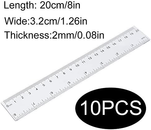 upain 20cm Rulers 10 Pack Shatterproof Clear 8 inch Plastic Ruler Transparent Measuring Tool for Children Kids Students School Classroom Office Supplies