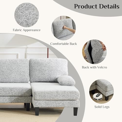 Karl home 110\" U-Shape Sectional Couches for Living Room Chenille Upholstery 4 Seat Sofa Set with Double Chaises & Wood Grain Legs for Apartment, White & Grey