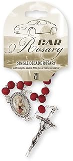 RED PERFUME WOOD Car Auto Rosary Beads Saint Christopher One Single Decade