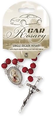 RED PERFUME WOOD Car Auto Rosary Beads Saint Christopher One Single Decade