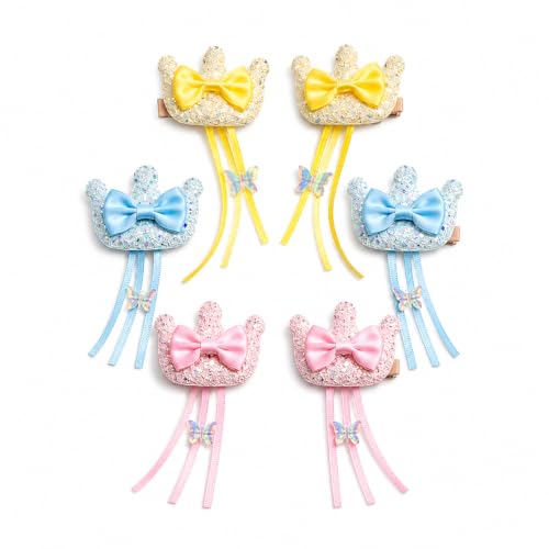 Image of Kids Glitter Crown Alligator Non-Slip Hair Clips with Box, 6 Pcs | Cute pastel hair accessories for baby girls, toddlers, and children. Perfect choice for a birthday gift or daily wear.