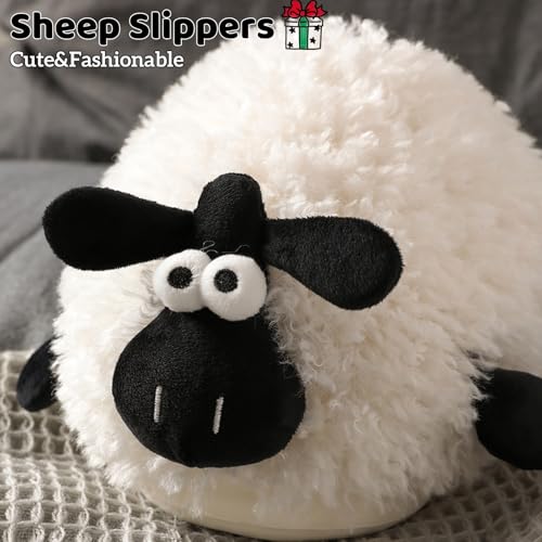 Sheep Fuzzy Animal Slippers for Women & Men, Indoor/Outdoor with Plush Warm Lining, Memory Foam House Slippers2