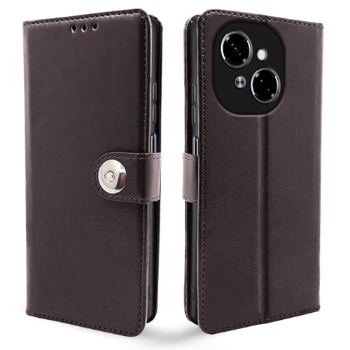 Image of Pikkme Flip Cover Leather Finish | Inside TPU with Card Pockets | Wallet Stand and Shock Proof | Complete Protection Button Flip Case for Tecno Spark Go 1 (Coffee)
