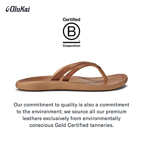 Olukai Kapehe Luana Women's Beach Sandal, Soft & Comfortable Full-Grain Leather, Casual & Modern Style, Sahara/Sahara, 9 #TOP3