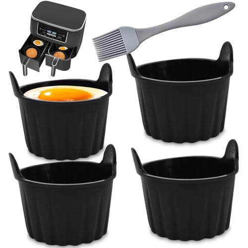 YGCHEN Stampo per Muffin in Silicone per Airfryer, Set da 4 Teglia per Muffin Riutilizzabile + Pennelli da Cucina in Silicone, Adatto al Forno e Lavastoviglie - Perfetto per Cupcake e Dolcetti