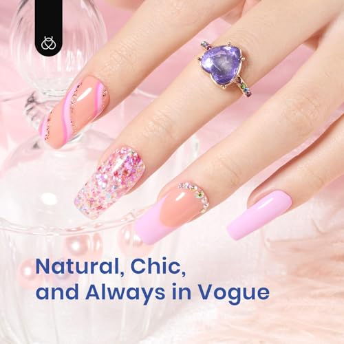 Beetles Gel Nail Kit Medium Square: Easy Nail Extension Set 5 In 1 Nail Glue Gel Base Coat with Pre shaped Medium Square Gel Nail Tips and Uv Nail Lamp Acrylic Nail Clipper Gifts for Women