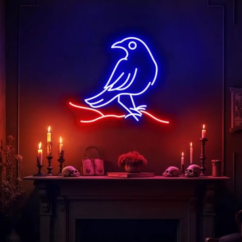 Raven On Branch Neon Sign, Crow Sign, Gothic Home Decor,