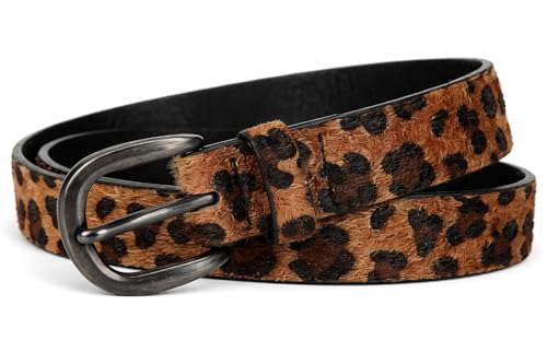 Zhanzong Leopard Print Belt for Women with Glossy Black Buckle Faux Leather Skinny Waist Belt for Jeans Dress Animal Print Accessory(Leopard M)