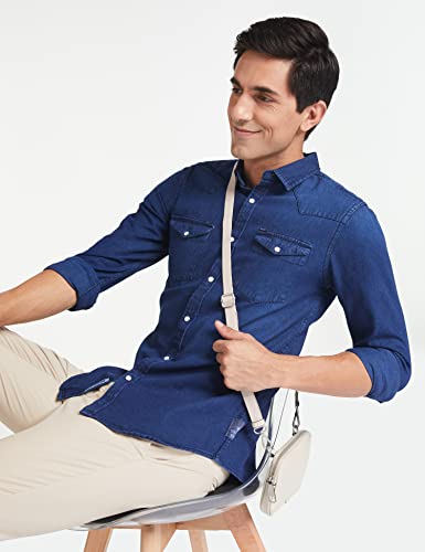 Image of Amazon Brand - INKAST Men's Slim Shirt (AZ-INK-RFS-DN-04 Mid Blue 4 4XL)