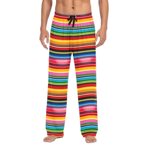 Men's Colorful Mexico Stripe Pajama Pants with Pockets - Straight Fit Cotton Sleep Bottoms for Lounge & Nightwear2