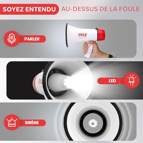 Pyle Mégaphone Portable 30W avec Sirène et Lumières LED – Portée 730 m, Volume Réglable, Poignée Pliable, Idéal pour Sport, Sécurité, Événements Extérieurs – vue 3