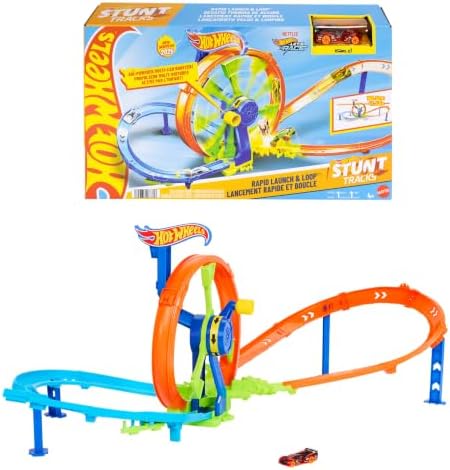 Hot Wheels Rapid Launch & Loop Streckenset & Spielzeugauto | Spielset mit 1:64 Die-Cast-Fahrzeug, Crash-Bereich auf 8er-Strecke mit Loop-Kicker-Booster, JBX65