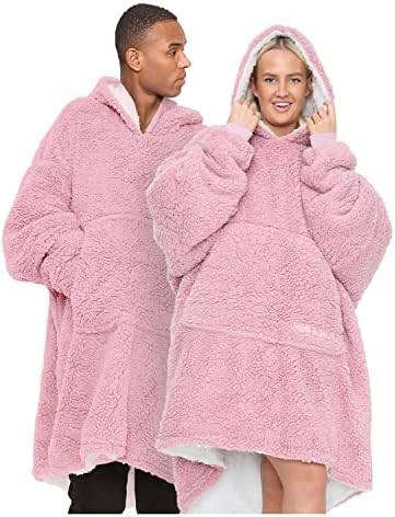 GC GAVENO CAVAILIA Fluffy Oversized Sweatshirt, Thermal Hoodies Blanket, Fleece Blanket Jumper Adult, Teddy Snuddie Hoodie, Blush Pink Snug Hoody