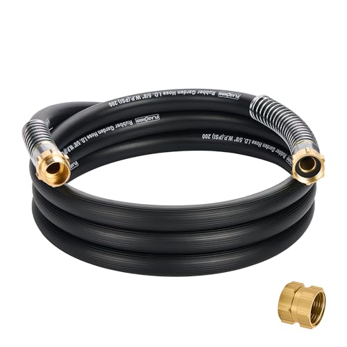 Flaronro 5/8 IN. 10FT. Heavy Duty Rubber Garden Hose, High Flow 5/8" I.D. Brass Fitting No Memory Durable Heavy Duty Water Hose Leader Hose for Watering, Irrigation, Water Transfer Pump