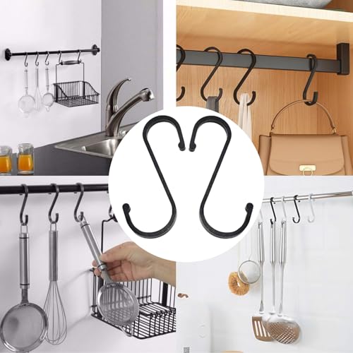 AMANDELIZABE Czarne aluminiowe haczyki w kształcie litery S [11 sztuk], wielofunkcyjne haczyki wiszące S do wiszących garnków i patelni, wieszaki w kształcie litery S do łazienki, sypialni, biura (8,6