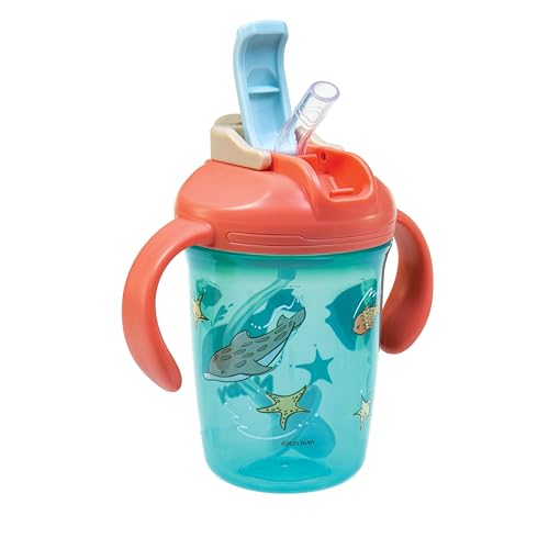 Nuby 2-in-1 Toddler Cup with 360° Weighted Straw & Hard Spout - (2 Pack) 8 oz - Leak-Resistant & Easy Grip Handles - Dishwasher Safe - Jungle/Ocean by Nuby - Image 4