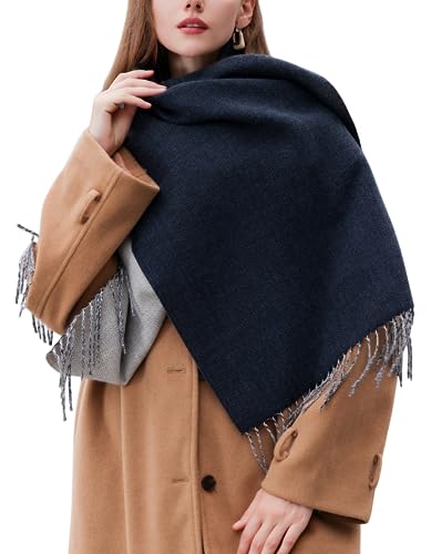 Wander Agio Womens Thick Blanket Scarf Long Shawl Large Scarves Cashmere Feel Double-side Pure Shiny Candy Color Black Beige 28