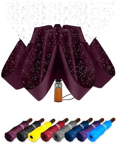 Raintrend Inverted Umbrella Windproof - Large Canopy but Compact Folding Umbrellas for Rain, Lightweight Travel Umbrella, Reverse Umbrella Automatic Open and Close, Strong Automatic Umbrella, Burgundy