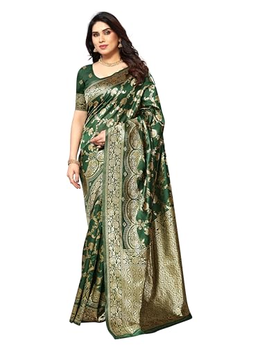 Image of StyleScope Women's Kanjivaram Banarasi Jacquard Silk Saree With Unstitched Blouse Piece (Silk Hanumann)