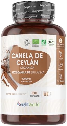 Canela Ceylán Orgánica 1000mg, 180 Cápsulas, 3 Meses de Suministr...