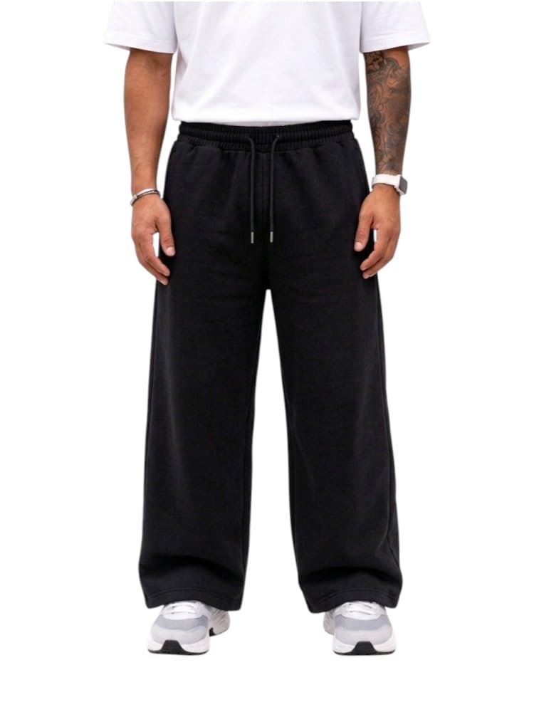 Men Solid Cotton Baggy Track Pants |Sweat Pants |Oversized |Loose Fit |High Waist | Side Pockets |Wide Leg Open |Relaxed Fit |-picture-54