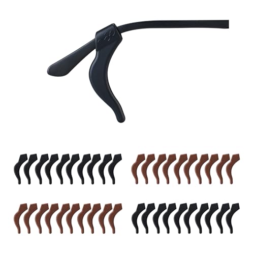 Gdnmpat 20 Pairs Glasses Grips - Anti-Slip Holder, Soft Silicone Glasses Ear Cushion, Eye Glasses Ear Grippers Sleeve Retainer, Hooks for Sports, Sunglasses(Black/Brown)