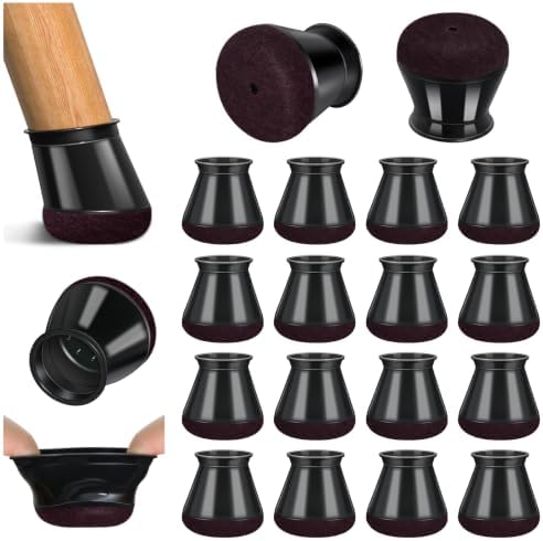 16 Stück Stuhlbeinkappen Rund, Filzgleiter für stühle, Stuhlbeinschoner | Schutzkappen für Schräge Stuhlbeine, Kratzschutz für den Boden & Lärmminderung, Schwarz (Ø 20.1–30 mm)
