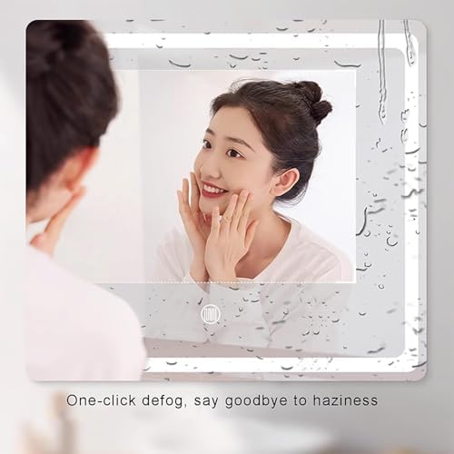 Smart Anti-Fog LED Bathroom Mirror, Adjustable Brightness & Color, Frameless Half Circle Design, Touch Switch, 100x70cm Decorative Mirror for Home Vanity