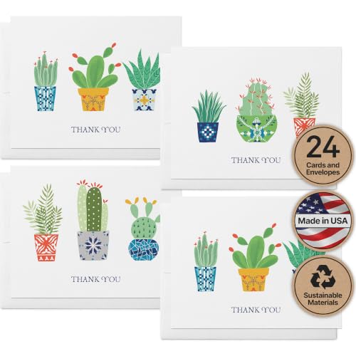 Image of Twigs Paper Cacti Thank You Cards, 24 Blank Note Cards with Envelopes
