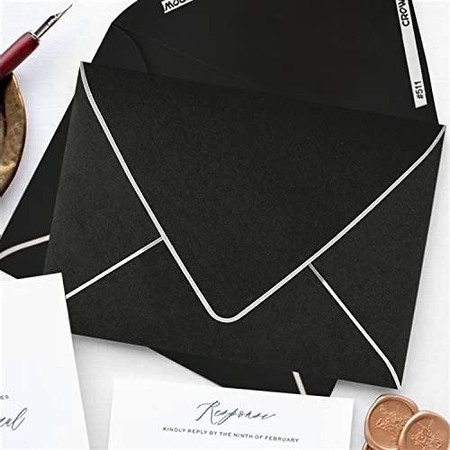 50 Pack, A7 Black Envelopes With Silver Border, Invitation 5 X 7 Envelopes - For 5X7 Cards| Self Seal| Perfect For Weddings, Invitations, Photos, Baby Shower| 5.25 X 7.25 Inches(Black-Silver Border) #TOP5