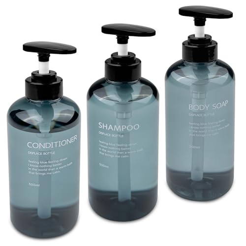 Newpop 3 Piezas Dispensador Gel y Champu Ducha, Botes Champu Rellenables Ducha, Dosificadores de Jabon para Ducha, Botes Baño Rellenables, Botella Dispensadora, Botella de Bomba para Baño(Azul, 500ML)