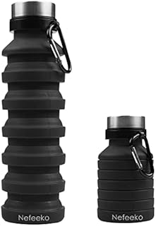 Nefeeko Collapsible Water Bottle, Reuseable BPA Free Silicone Foldable Water Bottles for Travel Gym Camping Hiking, Portable Leak Proof Sports Water Bottle with Carabiner